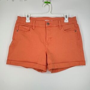 Old Navy Womens Size 10 Boyfriend Shorts Coral Orange Denim 5-Pocket Cuffed Hem